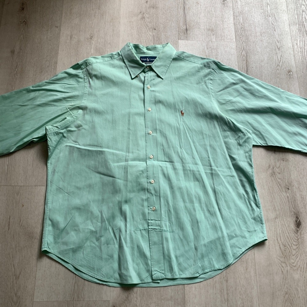 Ralph Lauren Men's Size 18 Green Oxford Long Sleeve Button Down Shirt VTG